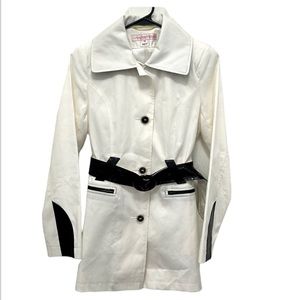 Via Spiga Ivory & Black Trench Coat 100% Cotton Sz XS NWOT